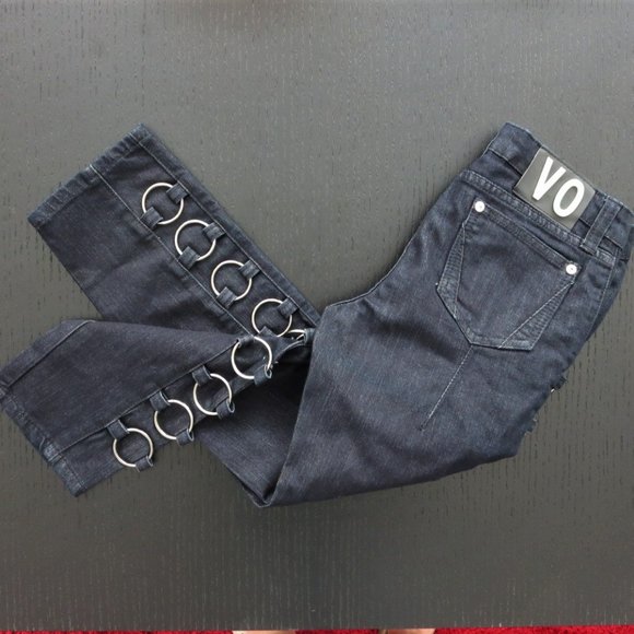 Virgin Only Denim - New VO Virgin Only O-Ring Sides Cropped Dark Wash Jeans 27 Funky and Fun
